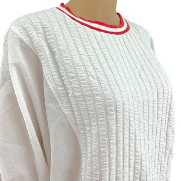 Koret LARGE USA VINTAGE 90's Women's White Striped Pullover Windbreaker Jacket - Picture 3 of 8